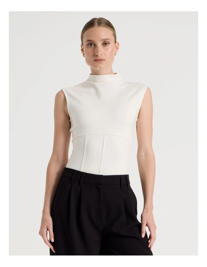 Ponte Mock Neck Top in Ivory image 1