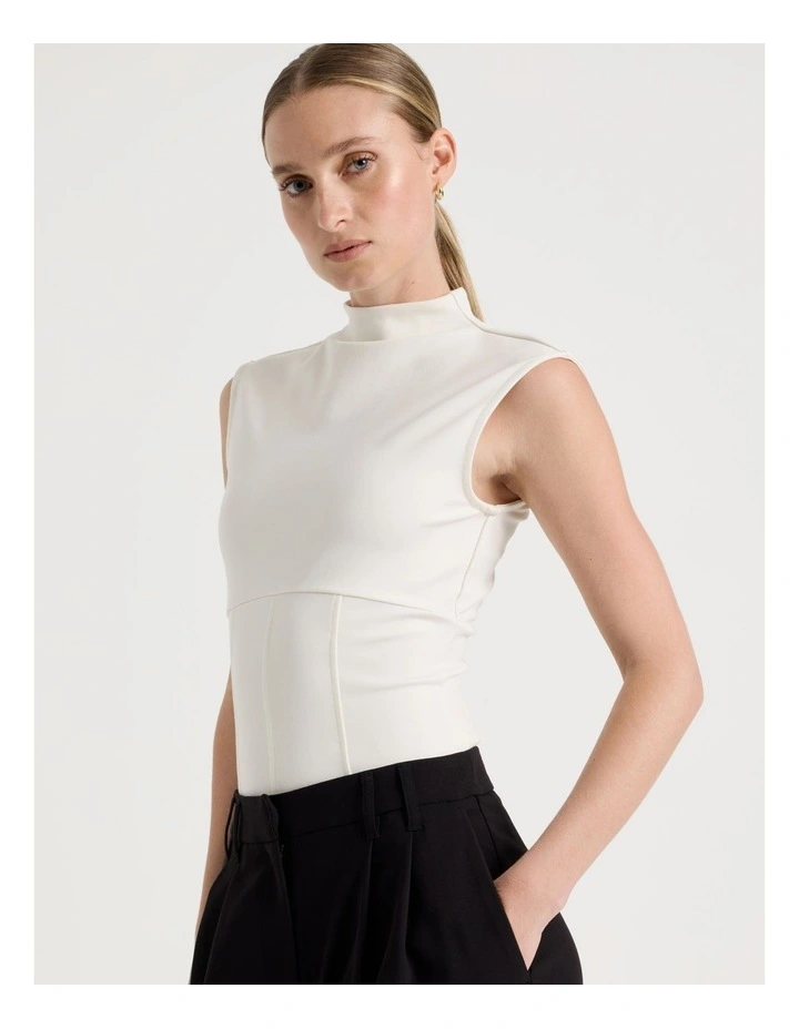 Ponte Mock Neck Top in Ivory image 3