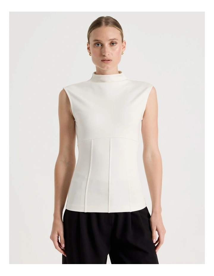 Ponte Mock Neck Top in Ivory image 5