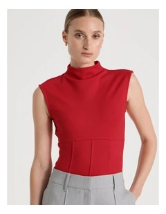 Ponte Mock Neck Top in Red