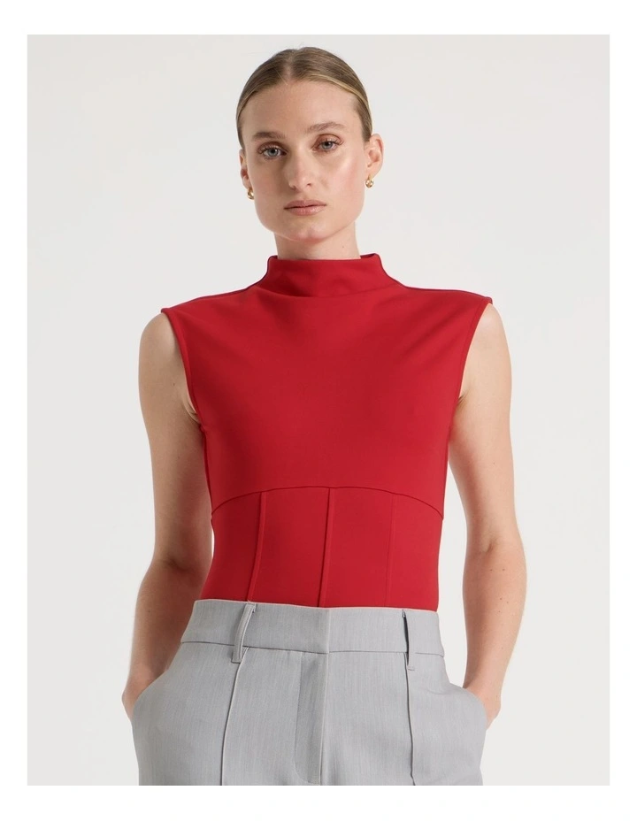 Ponte Mock Neck Top in Red image 3