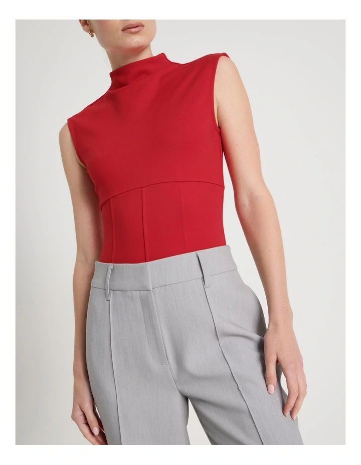 Ponte Mock Neck Top in Red image 4