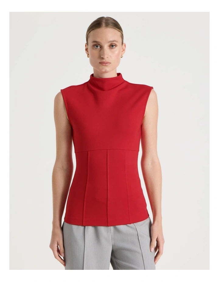 Ponte Mock Neck Top in Red image 5