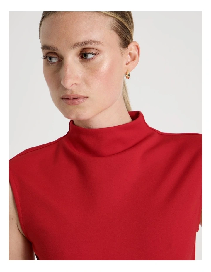 Ponte Mock Neck Top in Red image 7