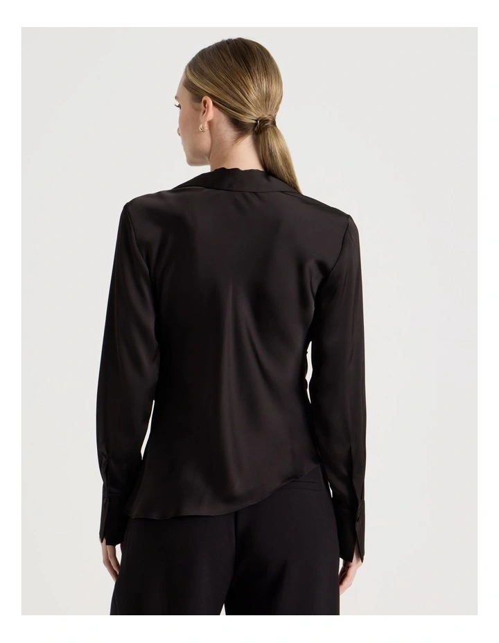 Satin Cowl Collar Blouse in Black image 6