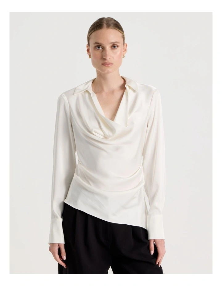 Satin Cowl Collar Blouse in Ivory image 1