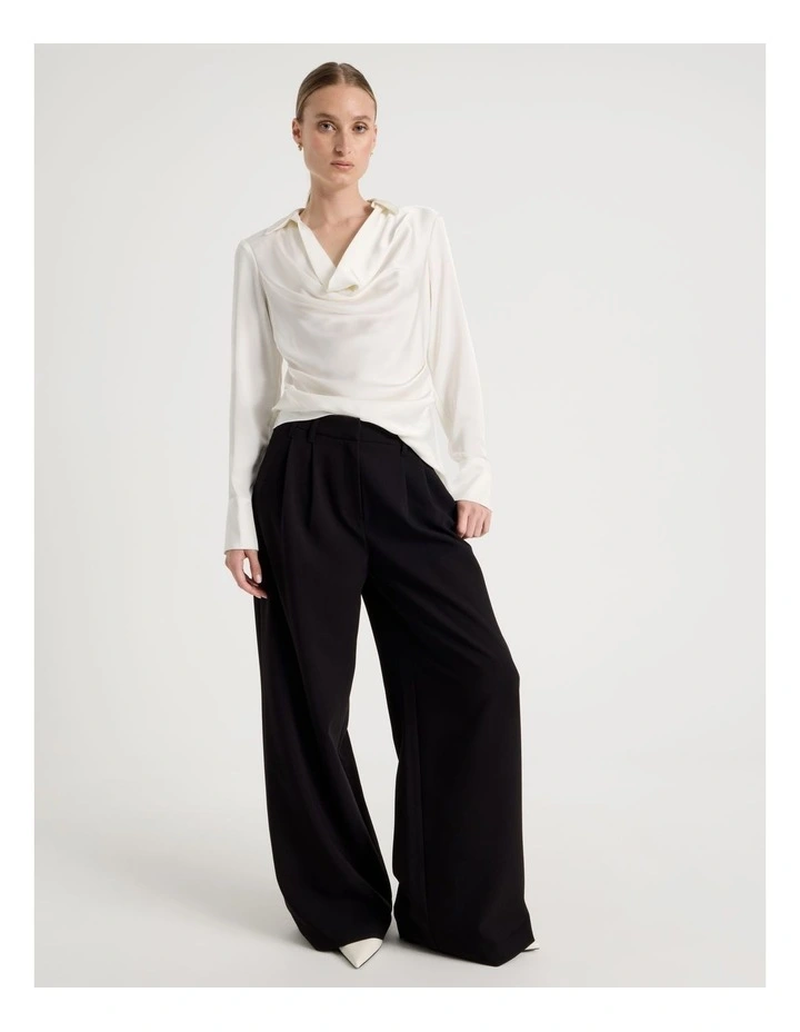 Satin Cowl Collar Blouse in Ivory image 2