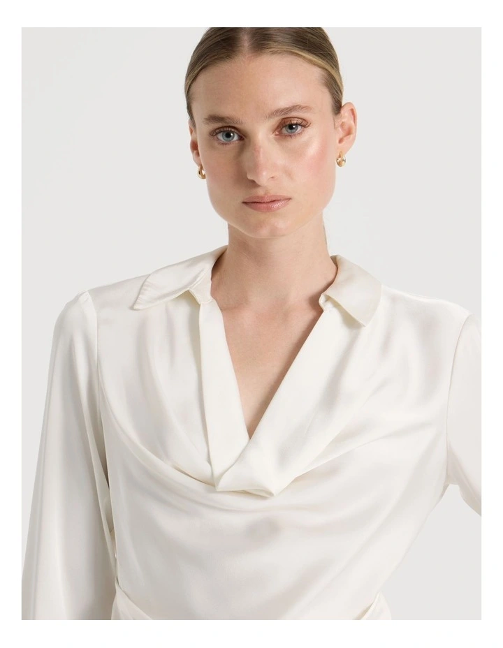 Satin Cowl Collar Blouse in Ivory image 3