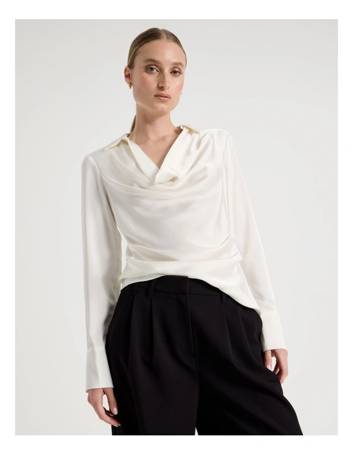 Satin Cowl Collar Blouse in Ivory image 4