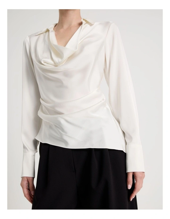Satin Cowl Collar Blouse in Ivory image 5