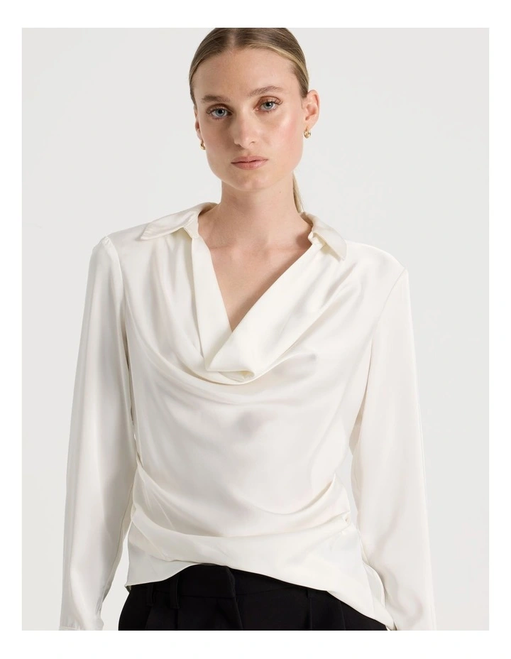 Satin Cowl Collar Blouse in Ivory image 7
