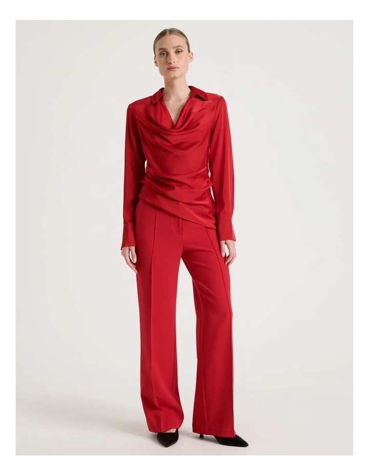 Satin Cowl Collar Blouse in Red image 3