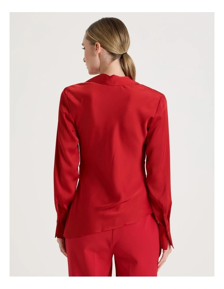 Satin Cowl Collar Blouse in Red image 6