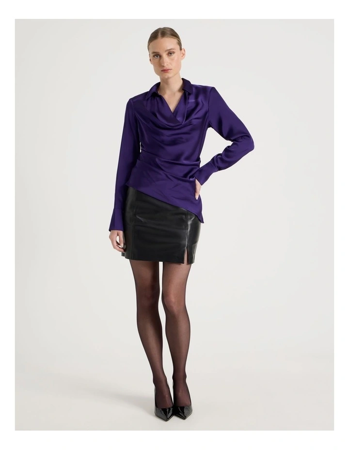 Satin Cowl Collar Blouse in Purple image 1