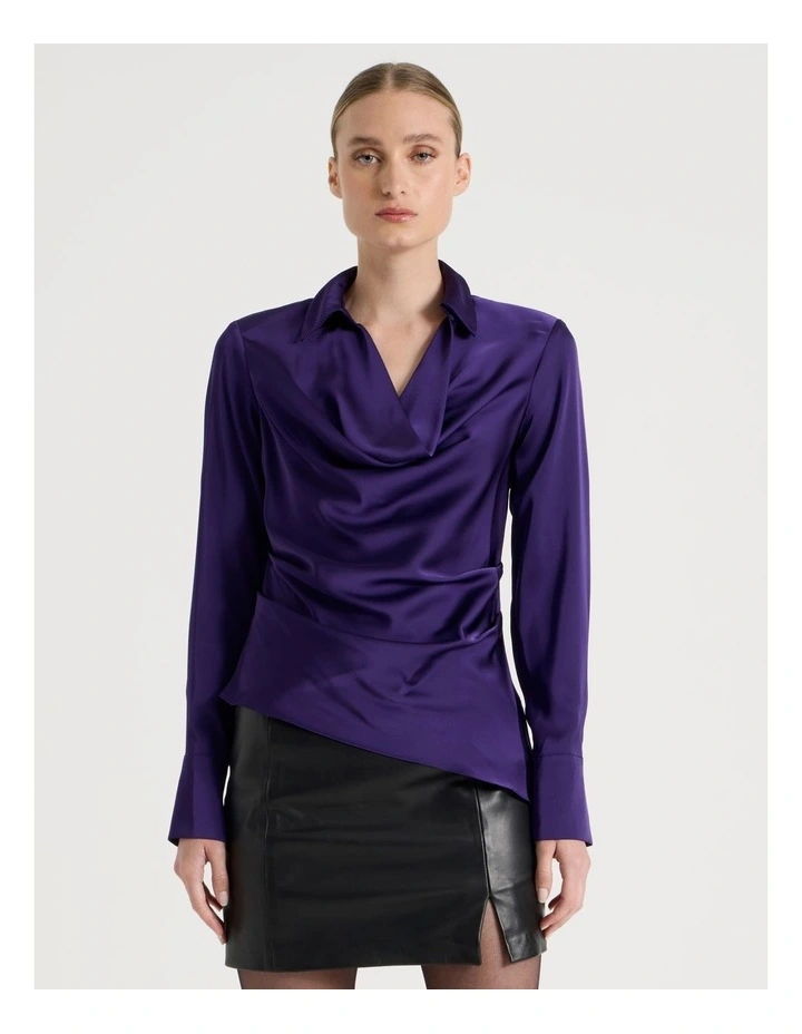 Satin Cowl Collar Blouse in Purple image 2