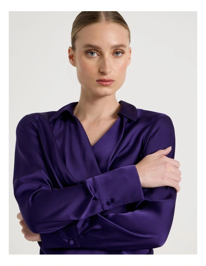 Satin Cowl Collar Blouse in Purple image 3