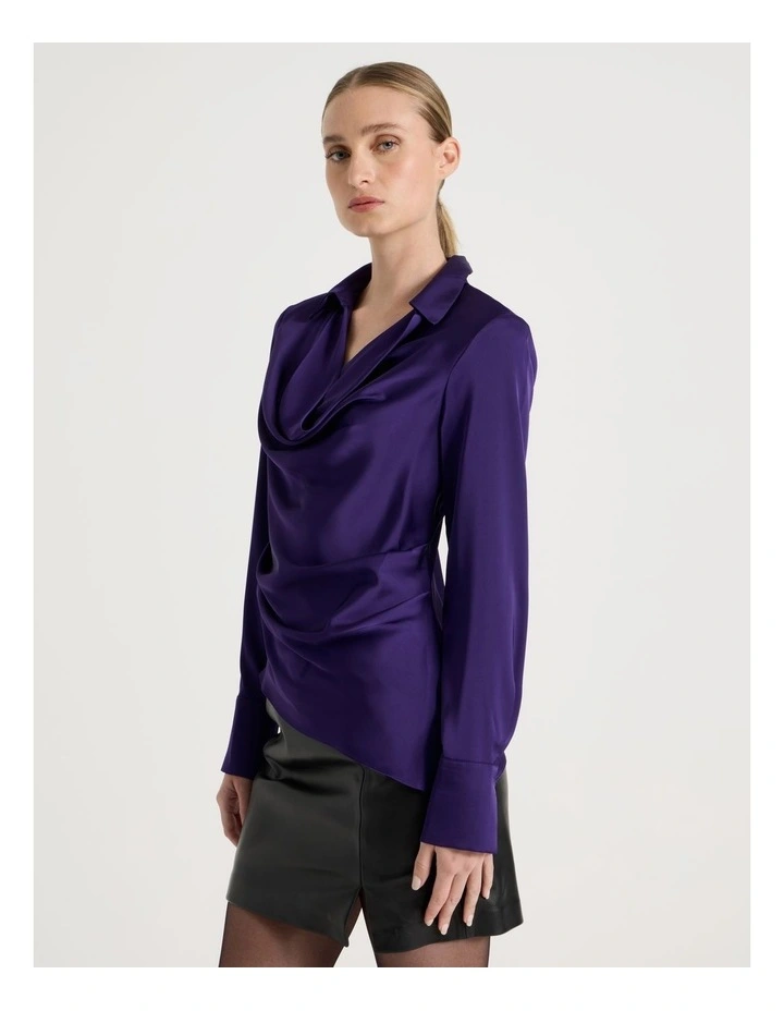 Satin Cowl Collar Blouse in Purple image 5