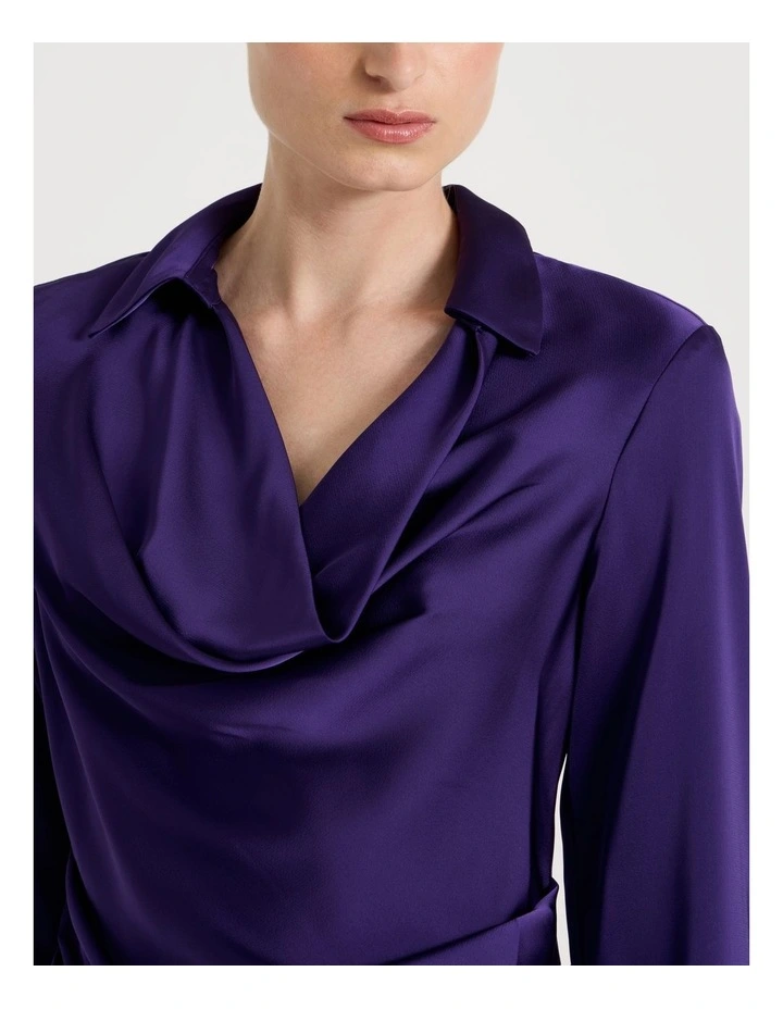 Satin Cowl Collar Blouse in Purple image 7