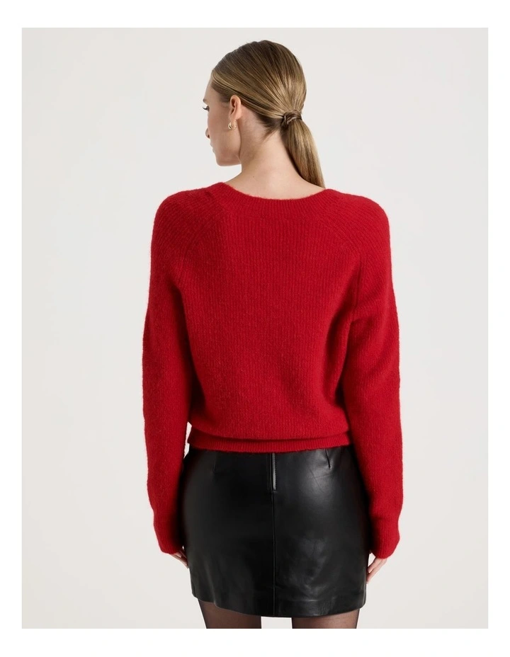 V Neck Knit Jumper in Red image 5