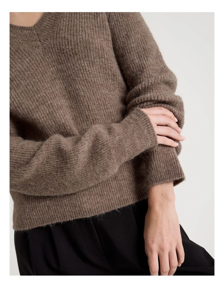 V Neck Knit Jumper in Taupe image 3