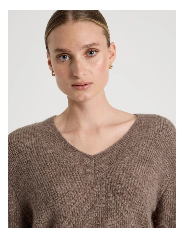 V Neck Knit Jumper in Taupe image 4