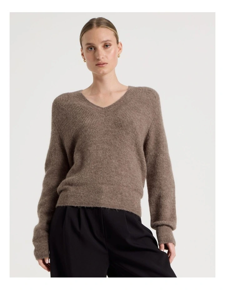 V Neck Knit Jumper in Taupe image 5