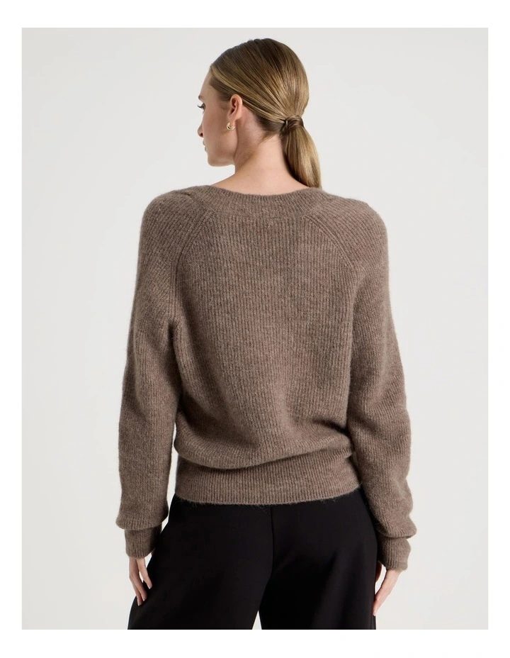 V Neck Knit Jumper in Taupe image 6