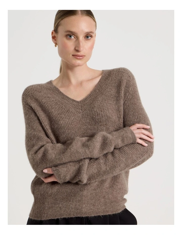 V Neck Knit Jumper in Taupe image 7