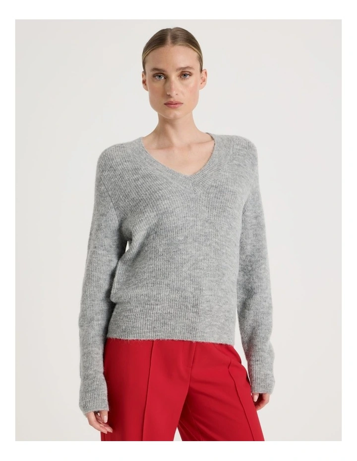 V Neck Knit Jumper in Grey image 2