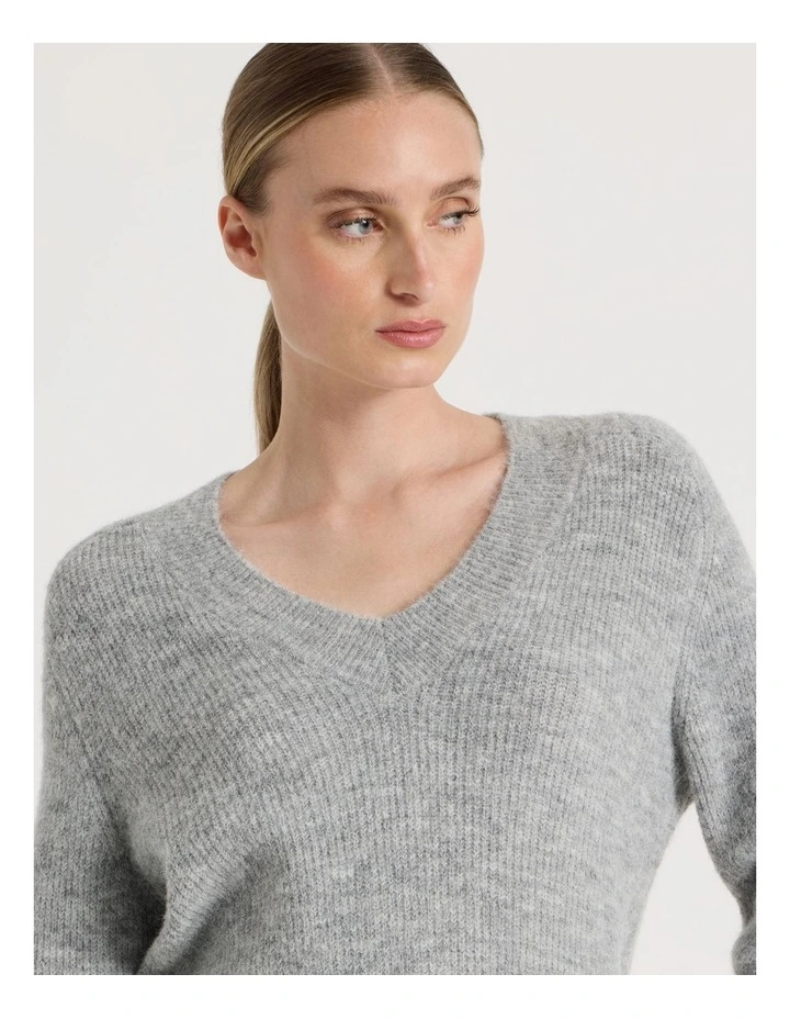 V Neck Knit Jumper in Grey image 3