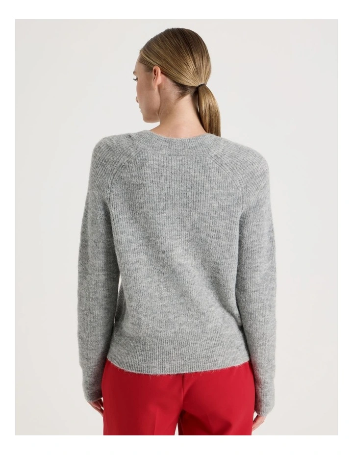 V Neck Knit Jumper in Grey image 6