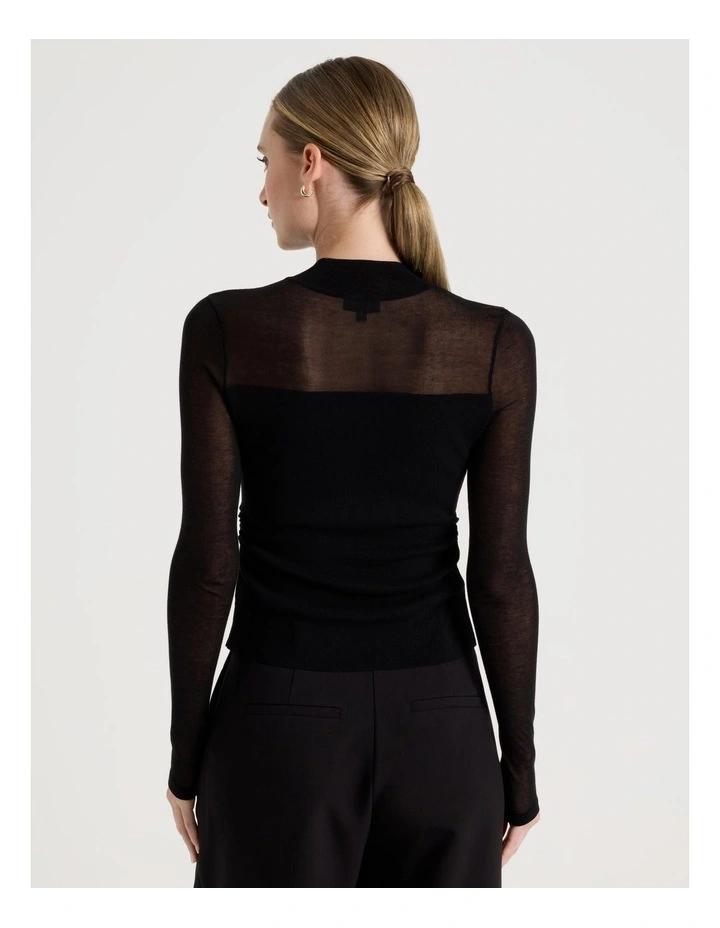 Sheer Detail Long Sleeve Knit Top in Black image 6
