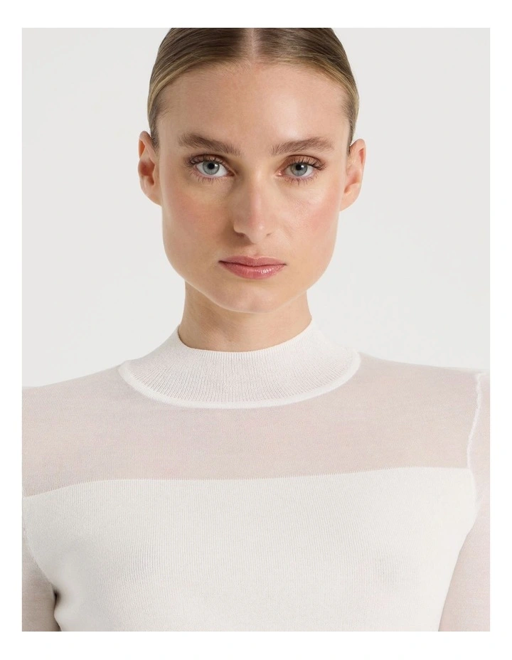 Sheer Detail Long Sleeve Knit Top in Ivory image 2