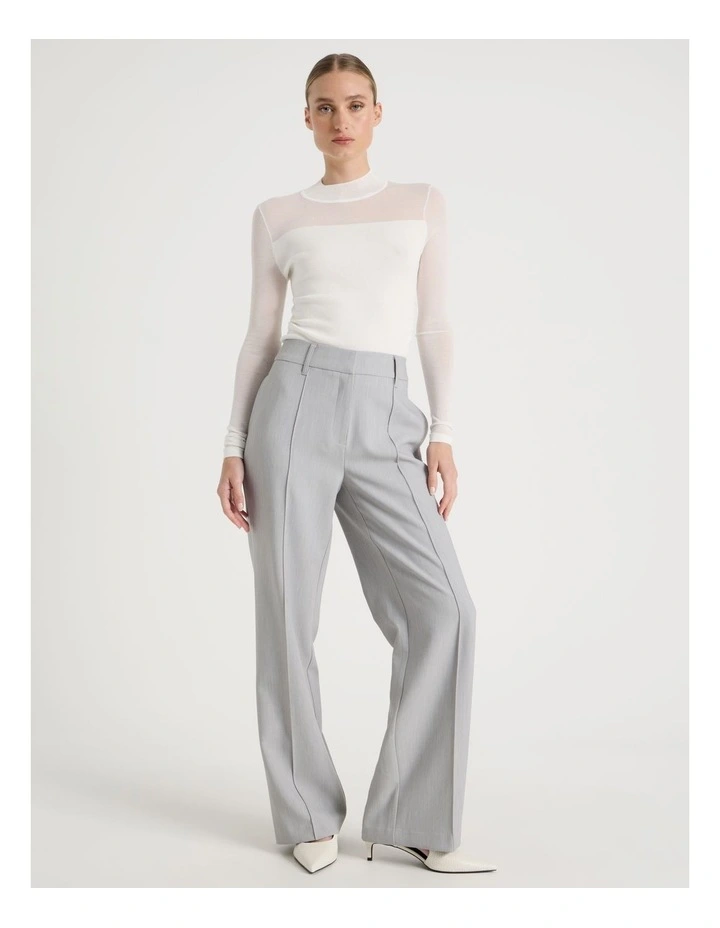 Sheer Detail Long Sleeve Knit Top in Ivory image 4