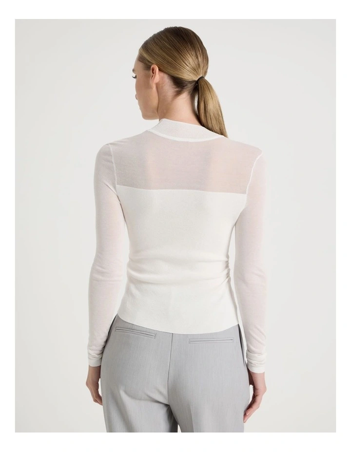 Sheer Detail Long Sleeve Knit Top in Ivory image 6