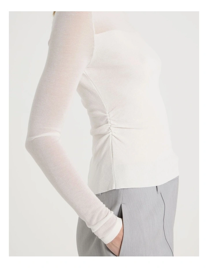 Sheer Detail Long Sleeve Knit Top in Ivory image 7
