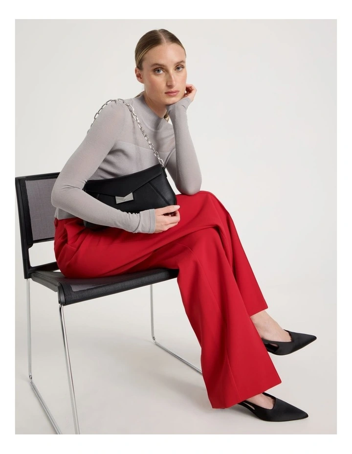 Sheer Detail Long Sleeve Knit Top in Silver Grey image 2