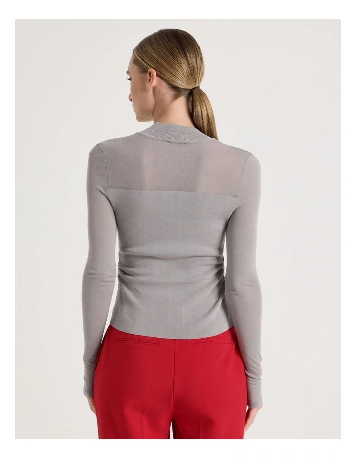 Sheer Detail Long Sleeve Knit Top in Silver Grey image 6