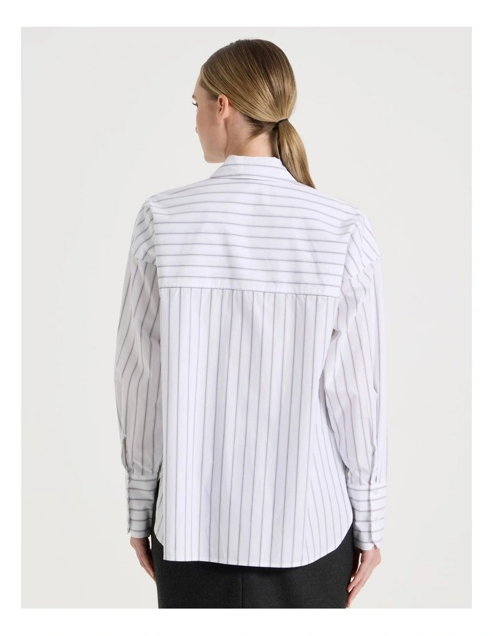 Oversized Striped Shirt With Tie in Black/White image 6