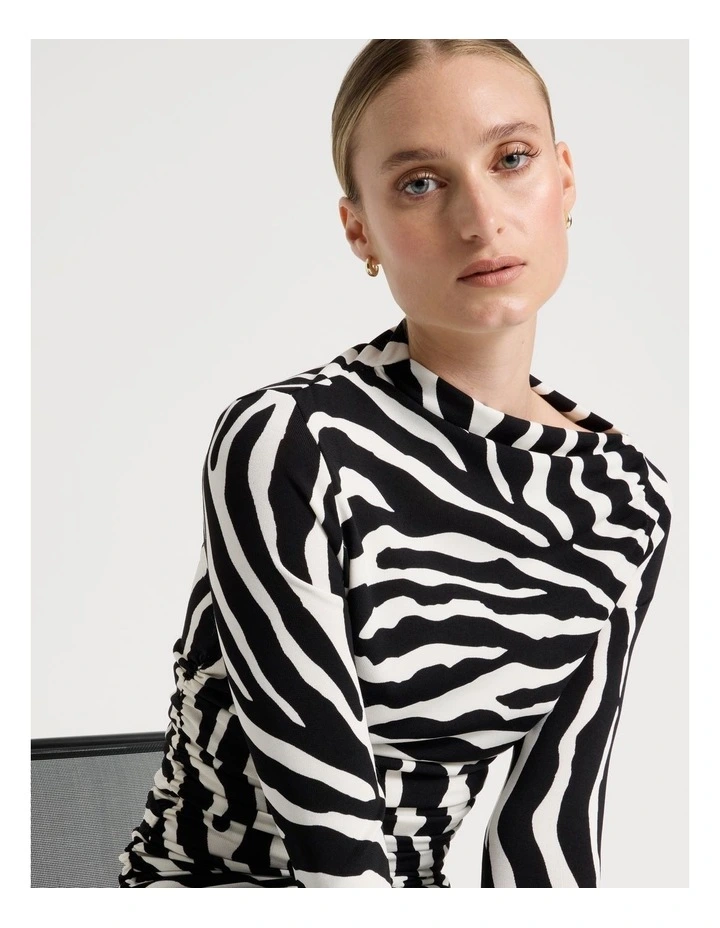 Mesh Slash Neck Long Sleeve Top in Black/White image 3