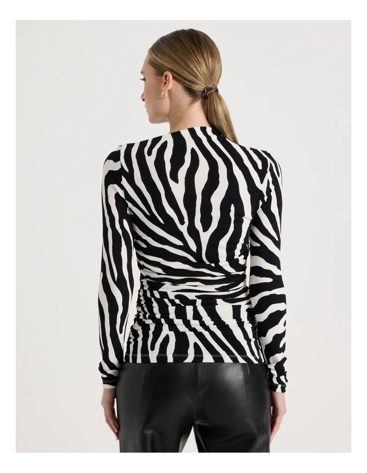Mesh Slash Neck Long Sleeve Top in Black/White image 6