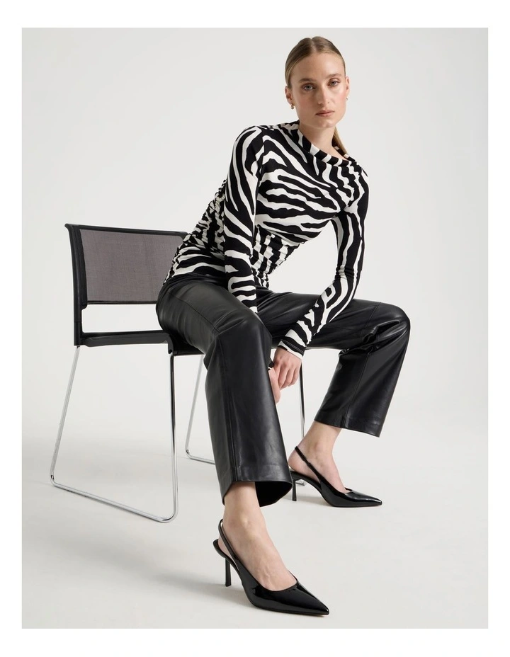 Mesh Slash Neck Long Sleeve Top in Black/White image 7