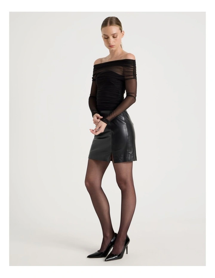 Off Shoulder Long Sleeve Mesh Top in Black image 4