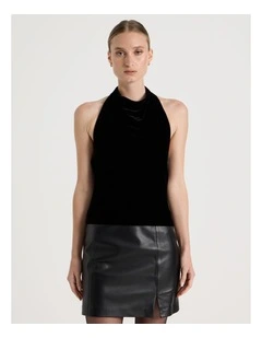 Velvet Halter Neck Top in Black