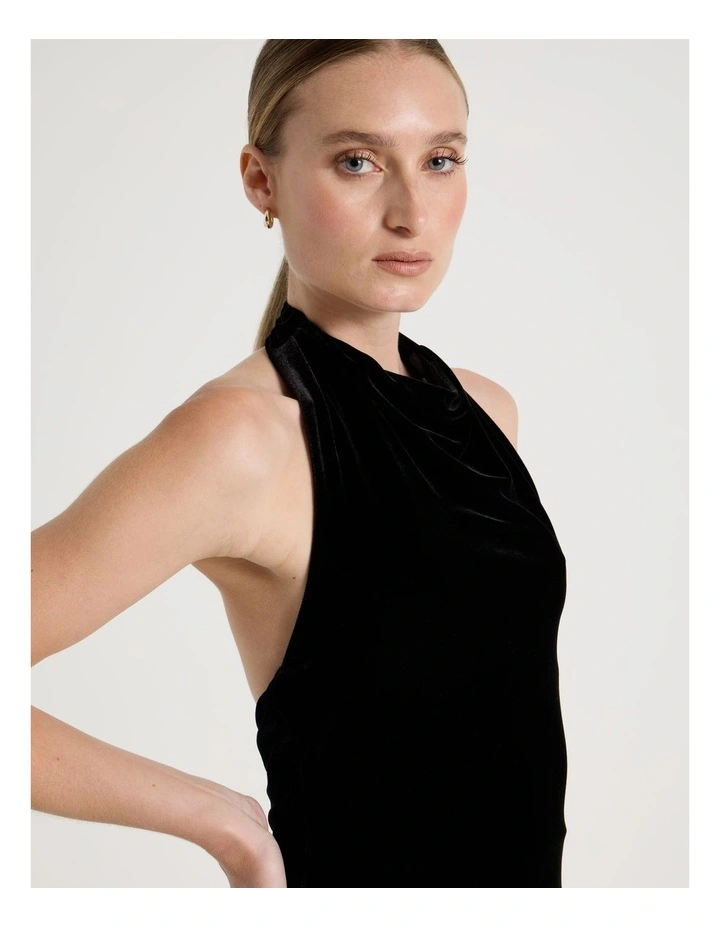 Velvet Halter Neck Top in Black image 3