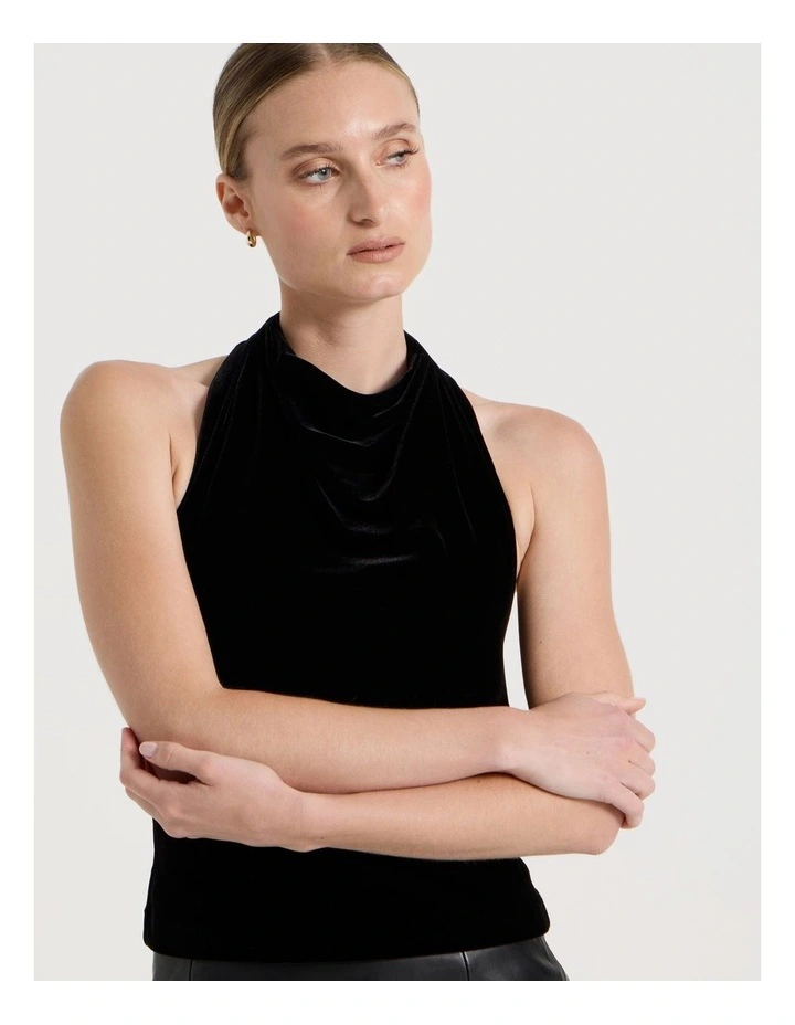 Velvet Halter Neck Top in Black image 4