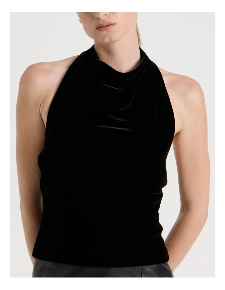Velvet Halter Neck Top in Black image 7