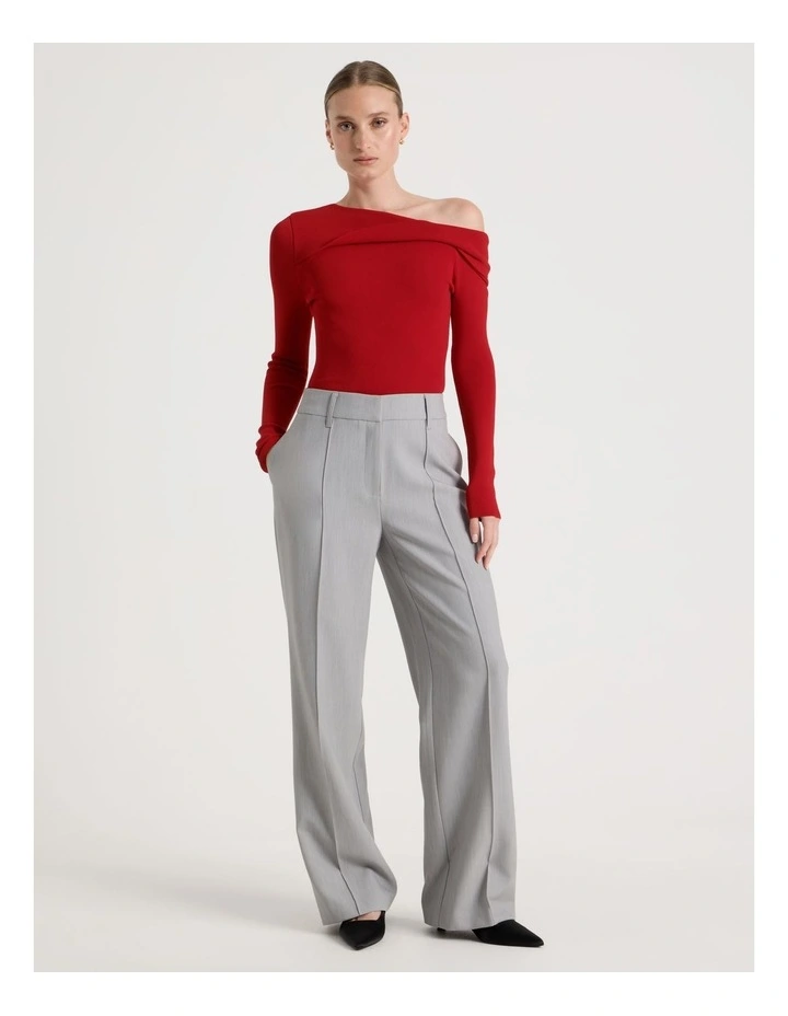 Asymmetrical Off The Shoulder Knit Top in Red image 2