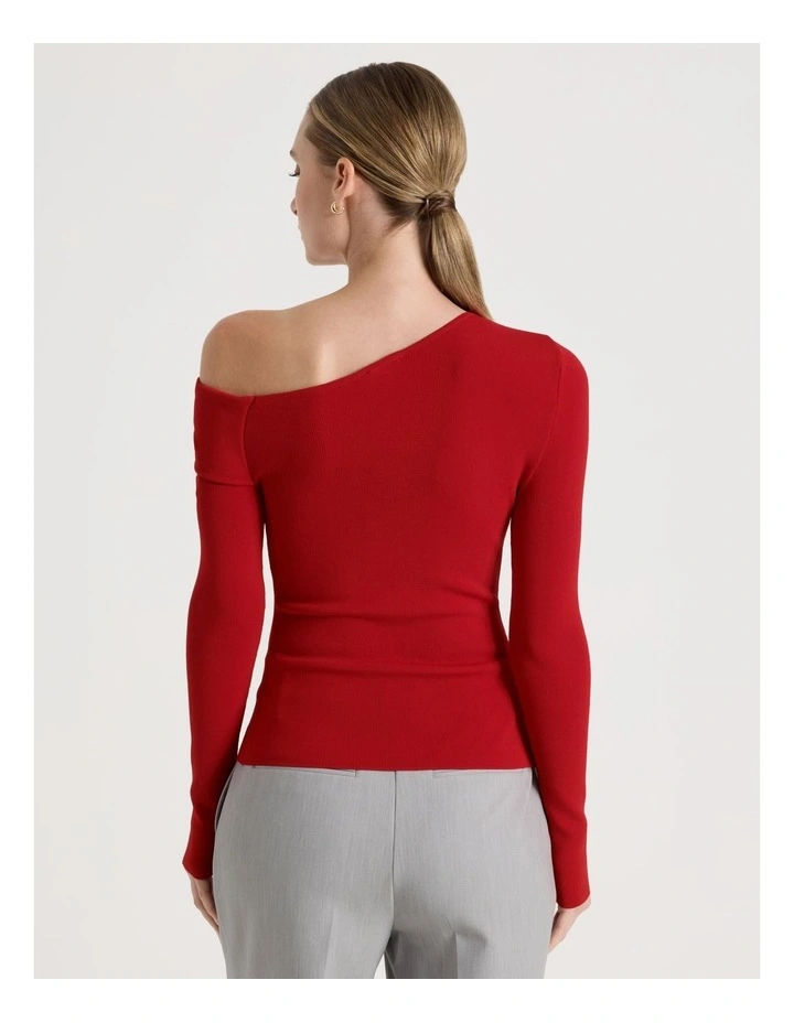 Asymmetrical Off The Shoulder Knit Top in Red image 6