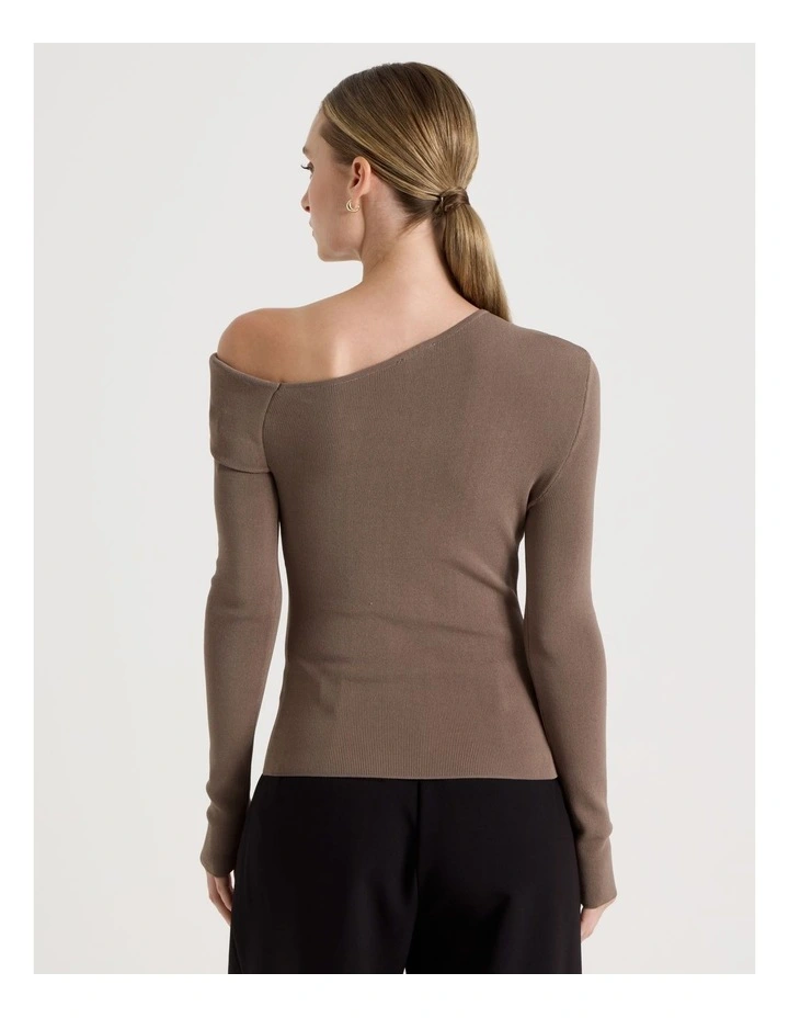 Asymmetrical Off The Shoulder Knit Top in Taupe image 6